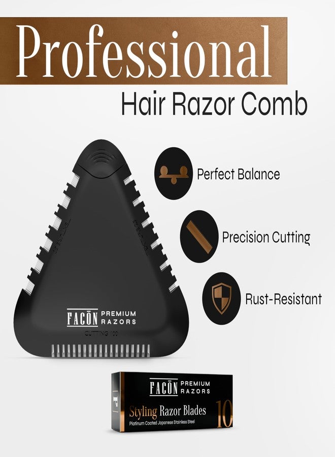 FACON Facón Razor Comb for Hair Cutting - Professional Hair Cutting Comb Kit with 13 Replacement Blades, Double Edge Shaper for Salon & Home, Premium Styling Thinning Texturizing Split Ends Trimming Razor - Image 2